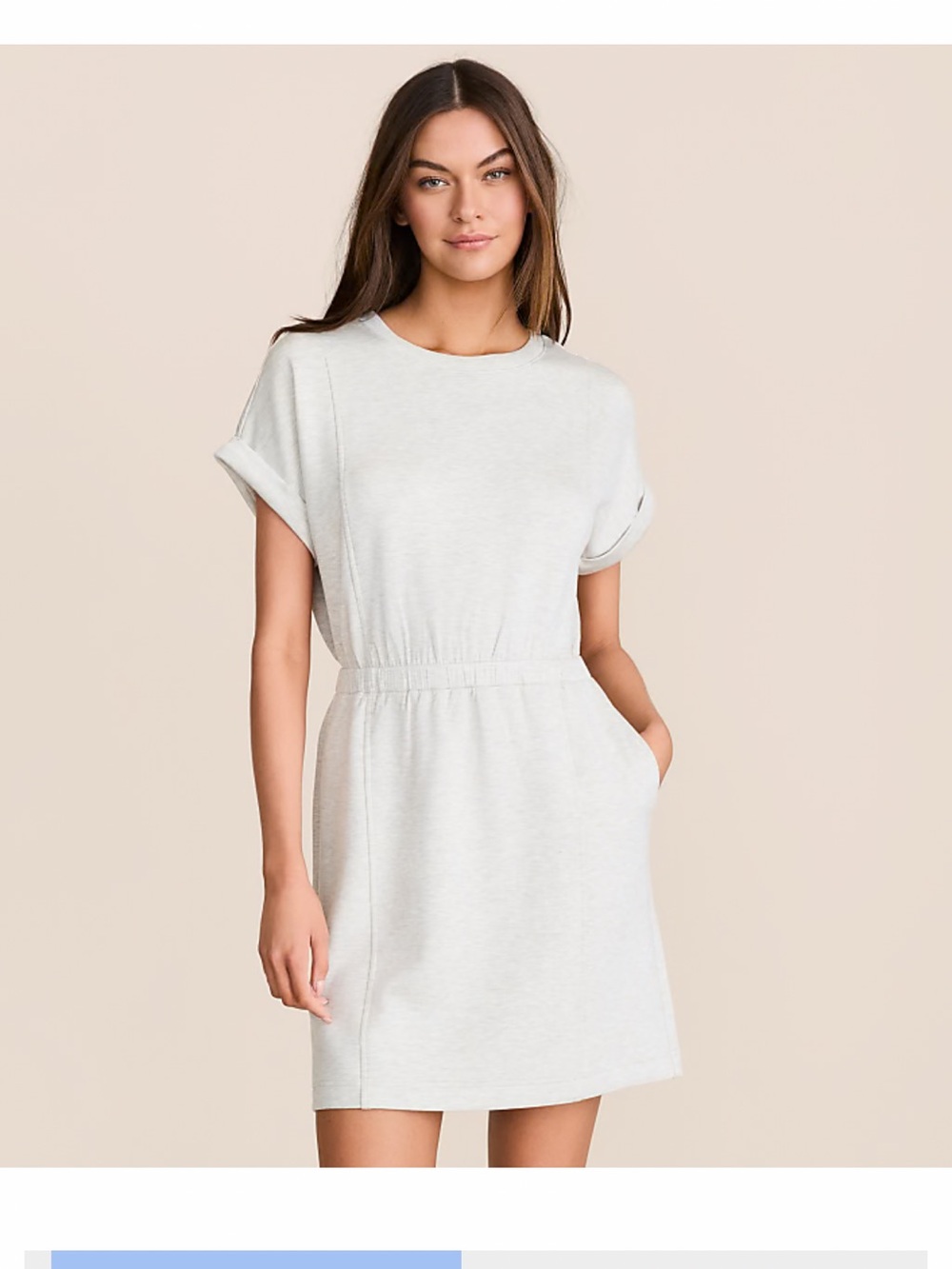 LOFT Heather Light Gray Rolled-Sleeve Elastic-Waist Dress